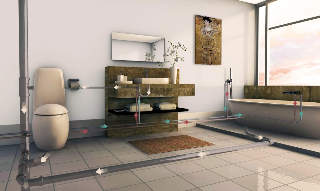 Leitungssystem im Badezimmer