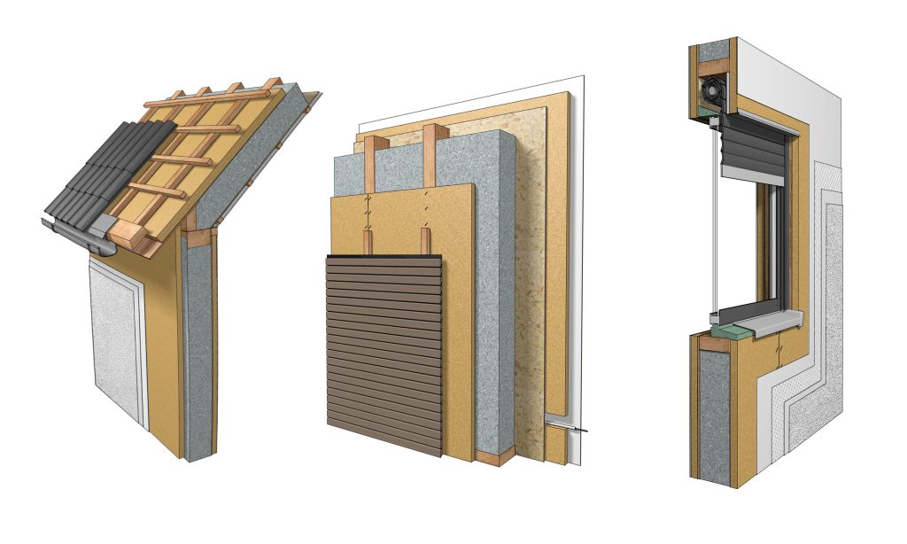 Baumaterialien eines Fertighauses (Detailansichten)