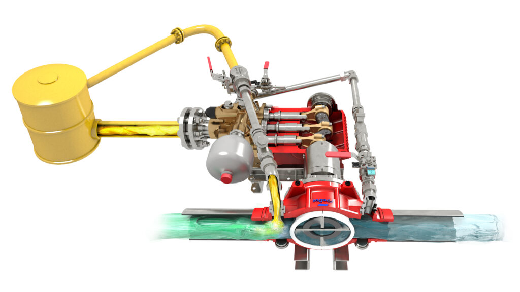 technische Illustration eines Querschnitts: Proportioner für Löschmittel