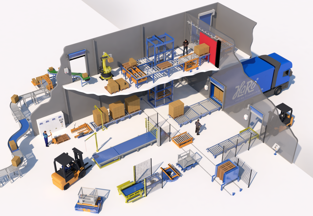 Arbeitsabläufe Verpackungsfirma 3D Illustration