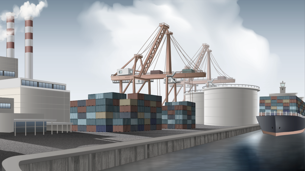 technische Illustration Hafenanlage