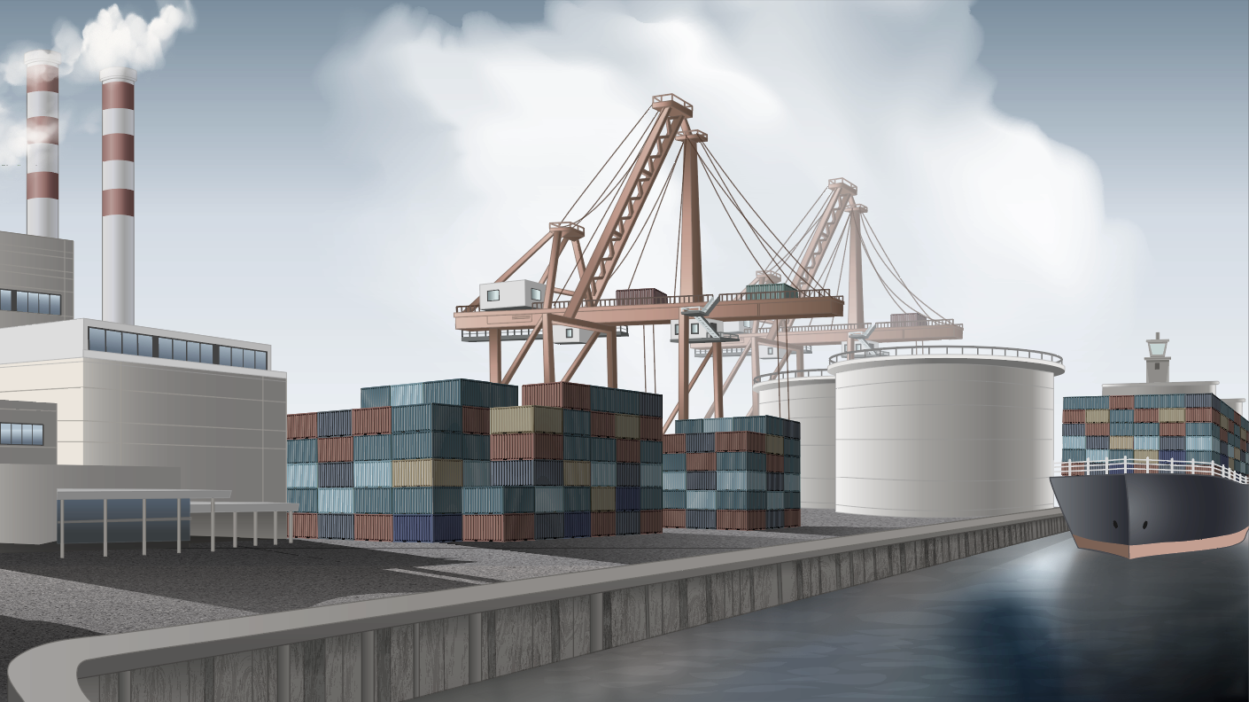 technische Illustration Hafenanlage