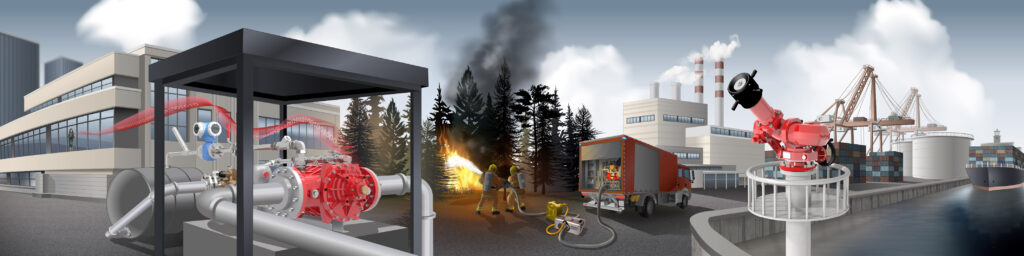 technische Illustration Löschtechnik Messewand
